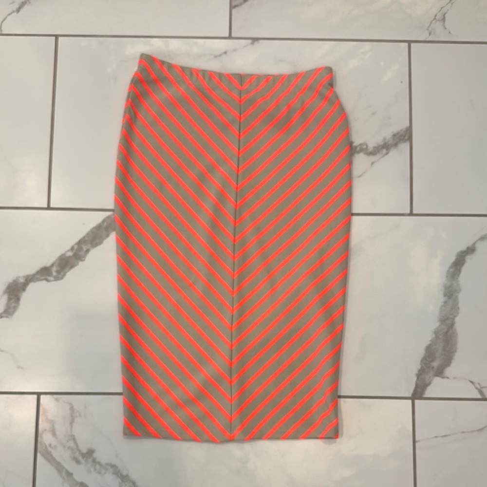 Bar III Neon Orange and Tan Pencil Skirt Knee-Length Workwear